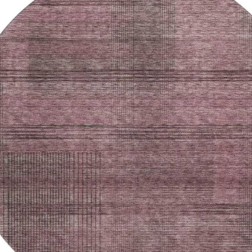 8' Merlot And Gray Striped Washable Round Rug With UV Protection Photo 3