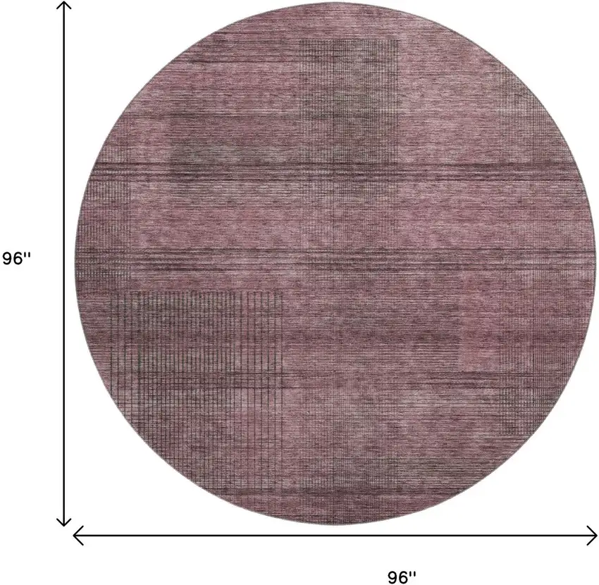 8' Merlot And Gray Striped Washable Round Rug With UV Protection Photo 3