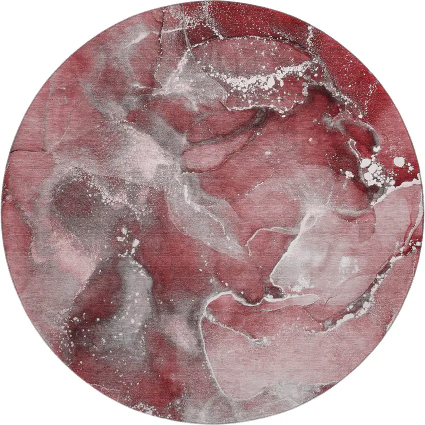 8' Merlot And Ivory Abstract Washable Round Rug With UV Protection Photo 1