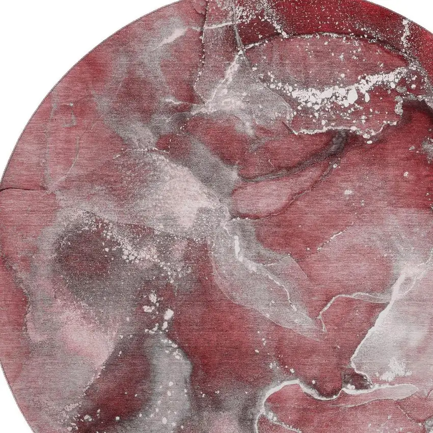 8' Merlot And Ivory Abstract Washable Round Rug With UV Protection Photo 3