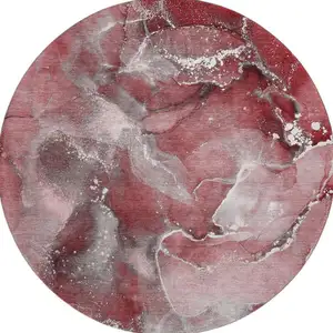 Photo of 8' Merlot And Ivory Abstract Washable Round Rug With UV Protection