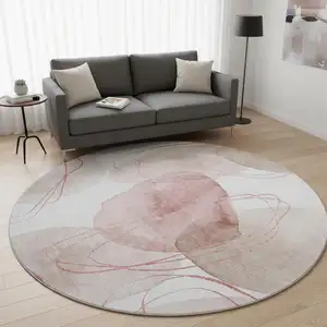 Photo of 8' Merlot And Ivory Abstract Washable Round Rug With UV Protection