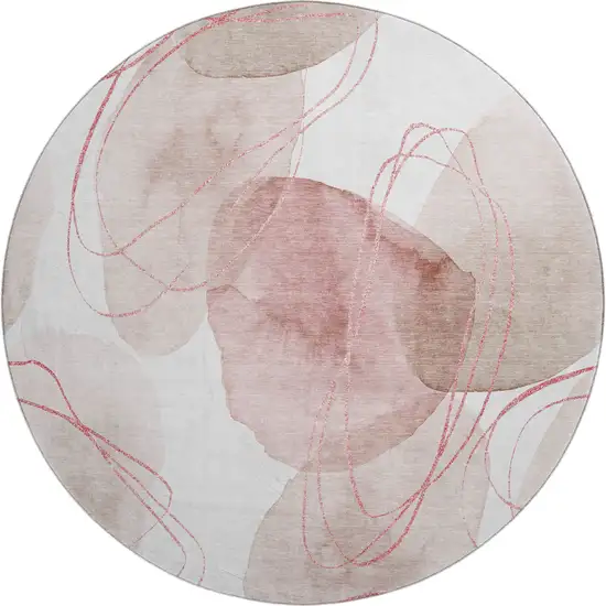 8' Merlot And Ivory Abstract Washable Round Rug With UV Protection Photo 1