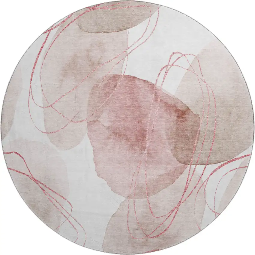 8' Merlot And Ivory Abstract Washable Round Rug With UV Protection Photo 1