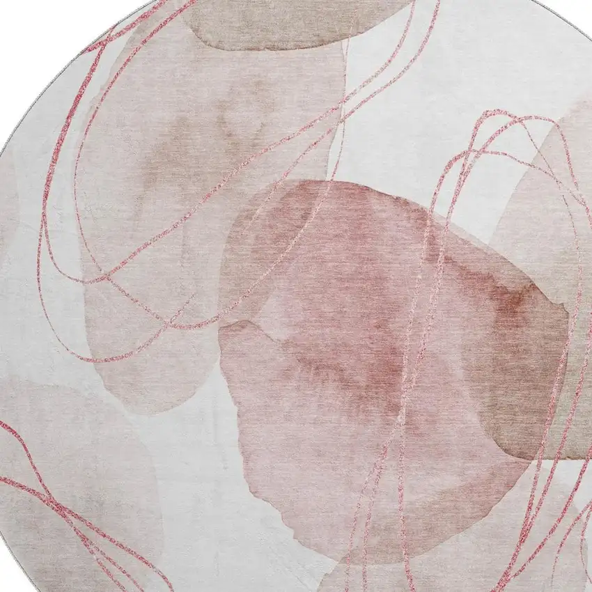 8' Merlot And Ivory Abstract Washable Round Rug With UV Protection Photo 3