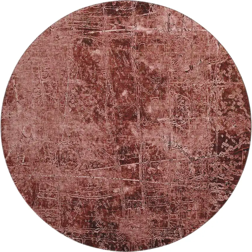8' Merlot And Ivory Abstract Washable Round Rug With UV Protection Photo 1