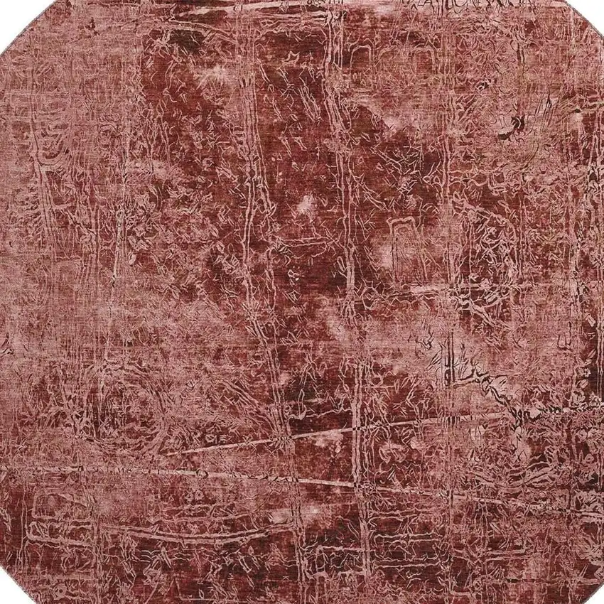 8' Merlot And Ivory Abstract Washable Round Rug With UV Protection Photo 3