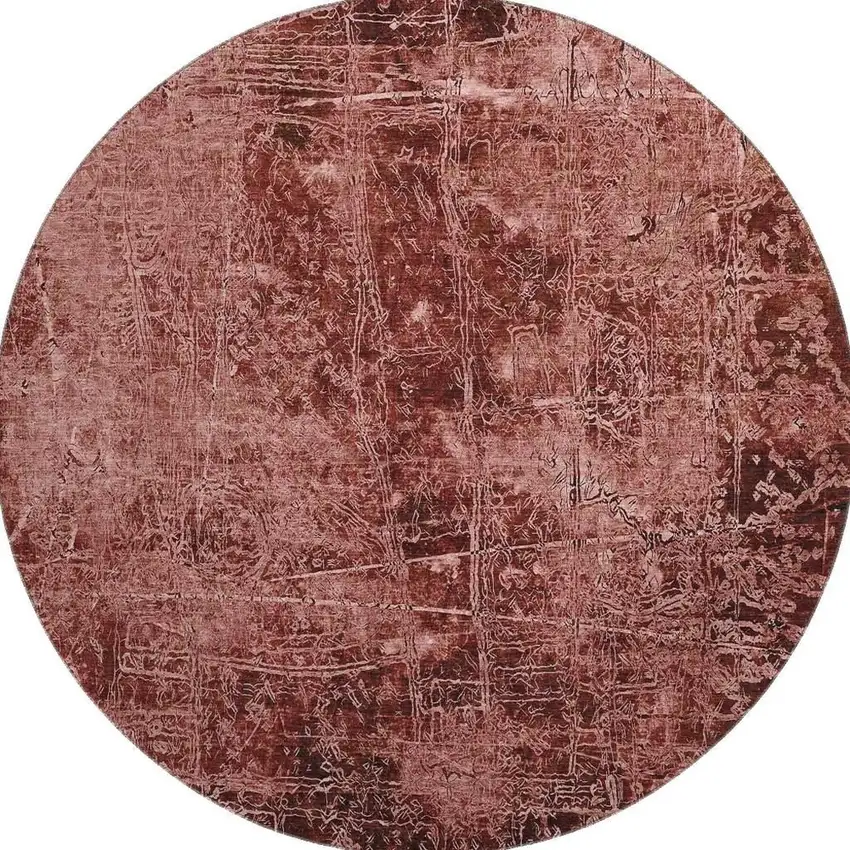 8' Merlot And Ivory Abstract Washable Round Rug With UV Protection Photo 4