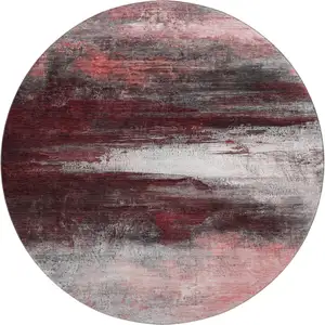 Photo of 8' Merlot And Ivory Abstract Washable Round Rug With UV Protection
