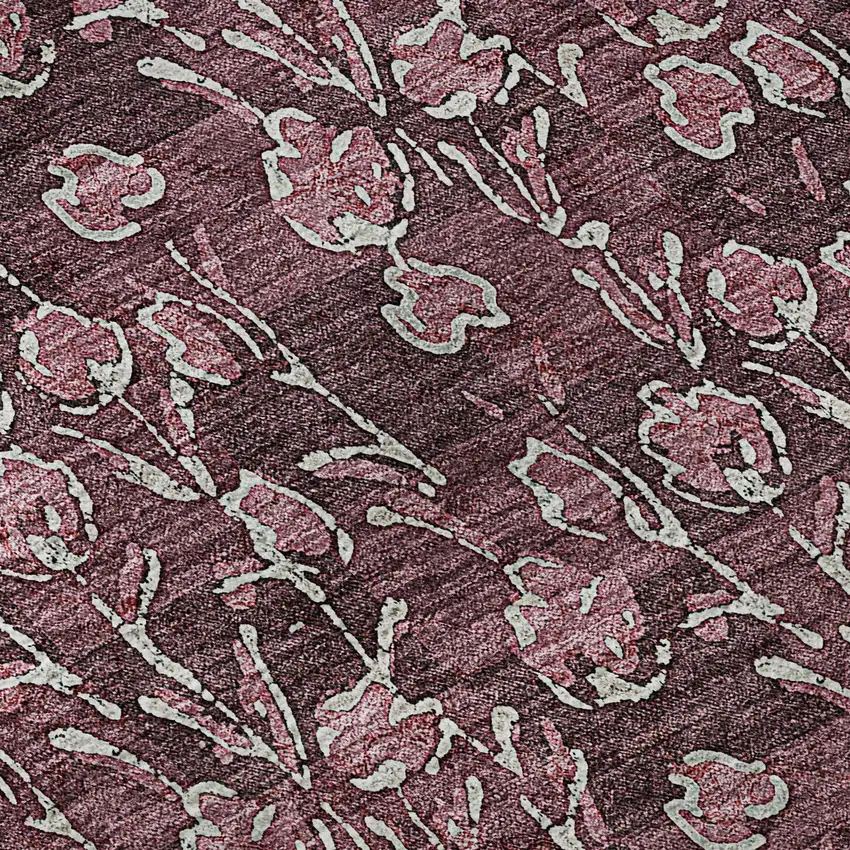 8' Merlot And Ivory Floral Washable Round Rug With UV Protection Photo 8