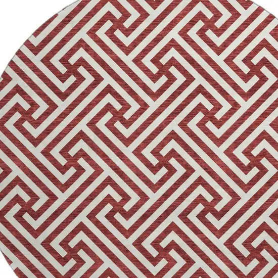 8' Merlot And Ivory Geometric Washable Round Rug With UV Protection Photo 3