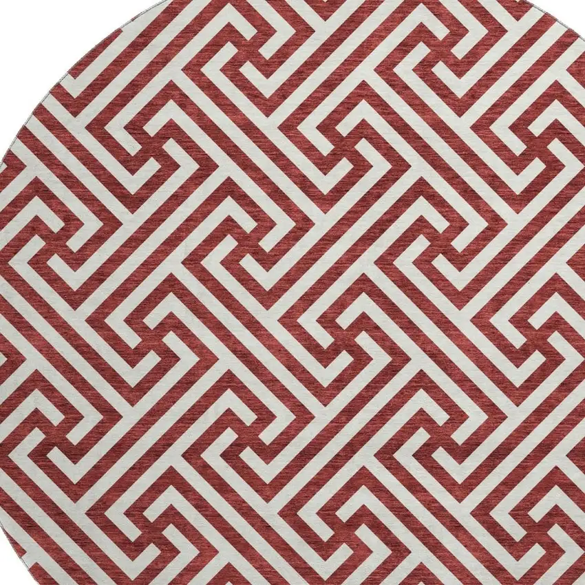 8' Merlot And Ivory Geometric Washable Round Rug With UV Protection Photo 3