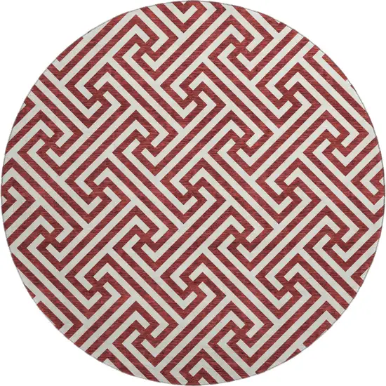 8' Merlot And Ivory Geometric Washable Round Rug With UV Protection Photo 1