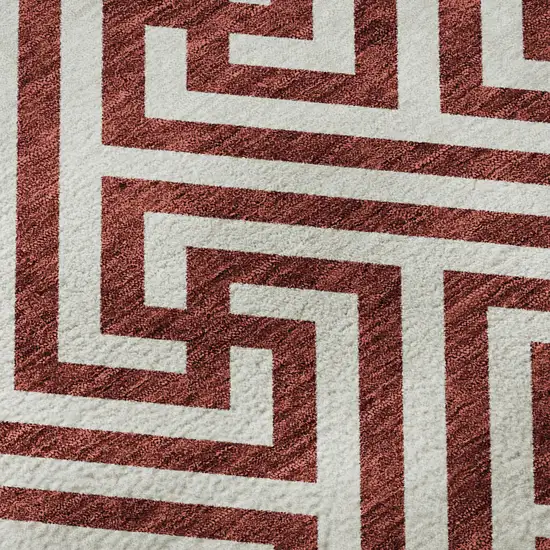 8' Merlot And Ivory Geometric Washable Round Rug With UV Protection Photo 9