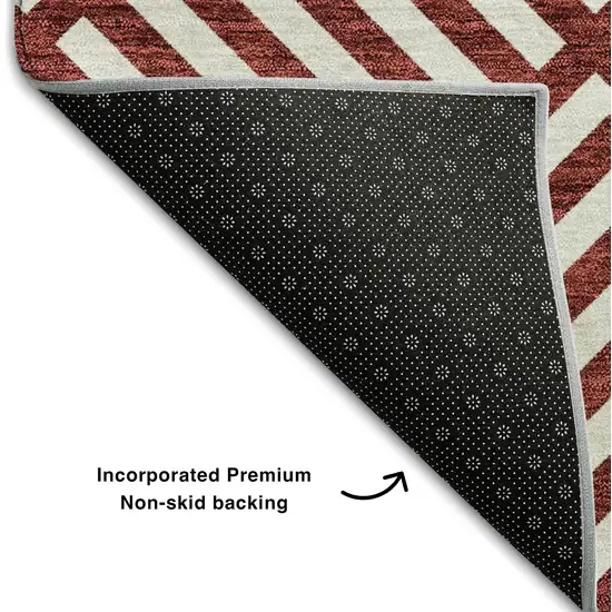 8' Merlot And Ivory Geometric Washable Round Rug With UV Protection Photo 6