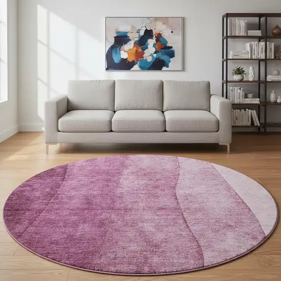 8' Merlot And Ivory Ombre Washable Round Rug With UV Protection Photo 2