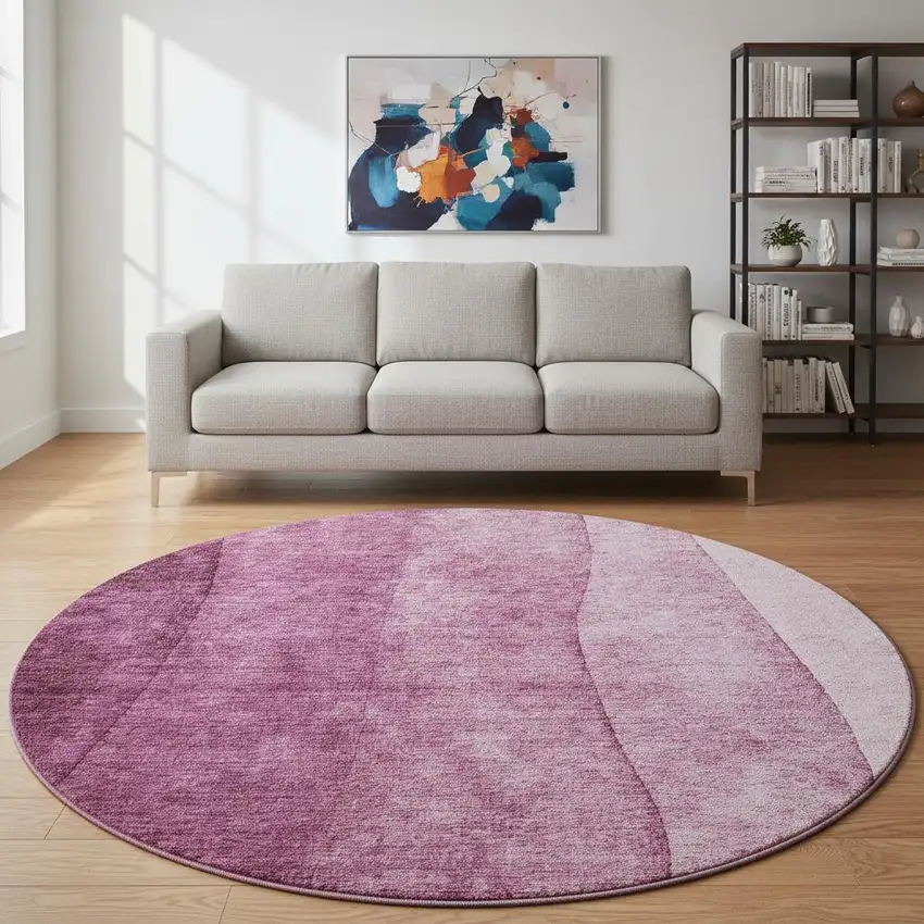 8' Merlot And Ivory Ombre Washable Round Rug With UV Protection Photo 2