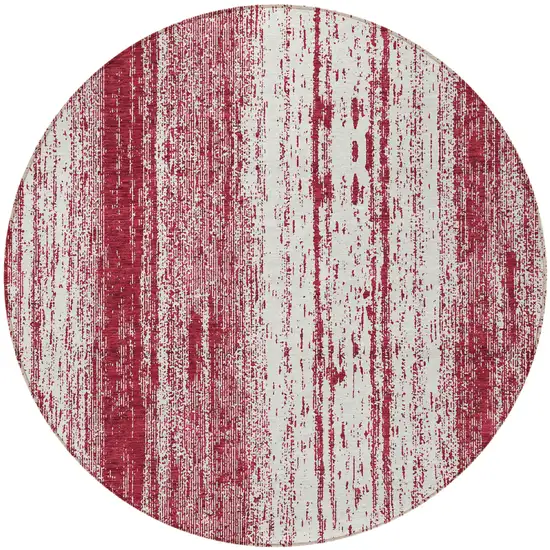 8' Merlot And Ivory Round Striped Washable Indoor Outdoor Area Rug Photo 5