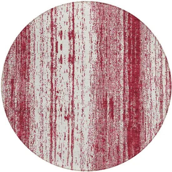 8' Merlot And Ivory Round Striped Washable Indoor Outdoor Area Rug Photo 2