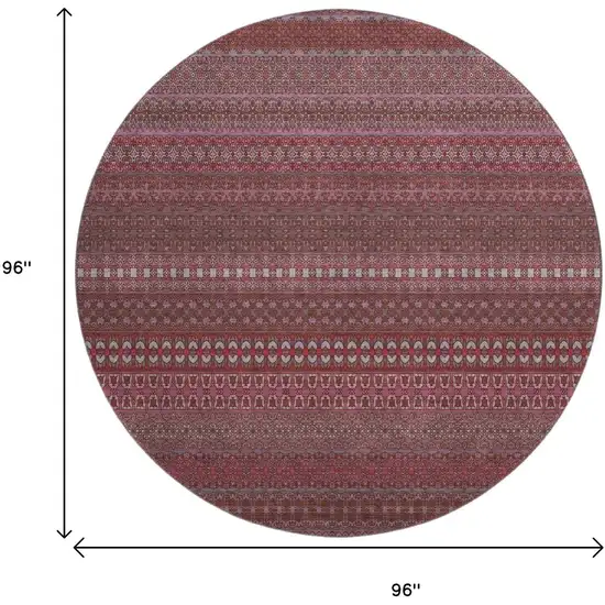 8' Merlot And Ivory Striped Washable Round Rug With UV Protection Photo 9