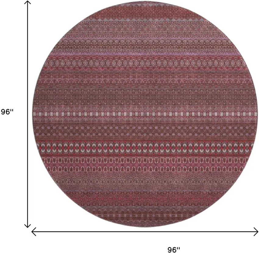 8' Merlot And Ivory Striped Washable Round Rug With UV Protection Photo 9