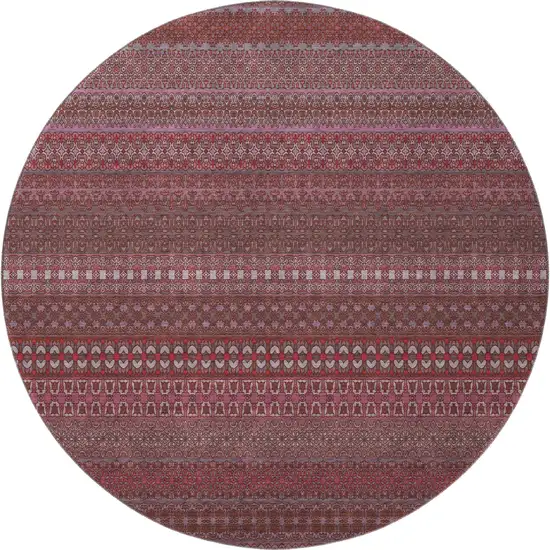 8' Merlot And Ivory Striped Washable Round Rug With UV Protection Photo 4