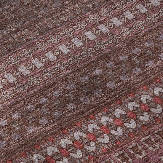 8' Merlot And Ivory Striped Washable Round Rug With UV Protection Photo 9