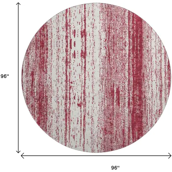 8' Merlot And Ivory Striped Washable Round Rug With UV Protection Photo 3