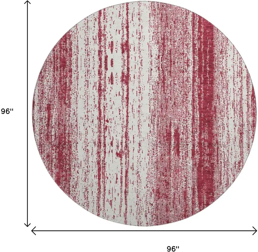 8' Merlot And Ivory Striped Washable Round Rug With UV Protection Photo 3