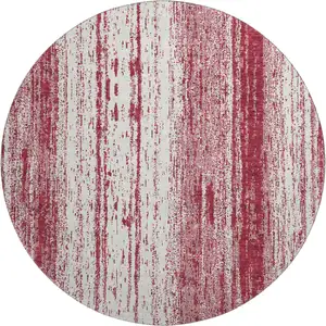 Photo of 8' Merlot And Ivory Striped Washable Round Rug With UV Protection