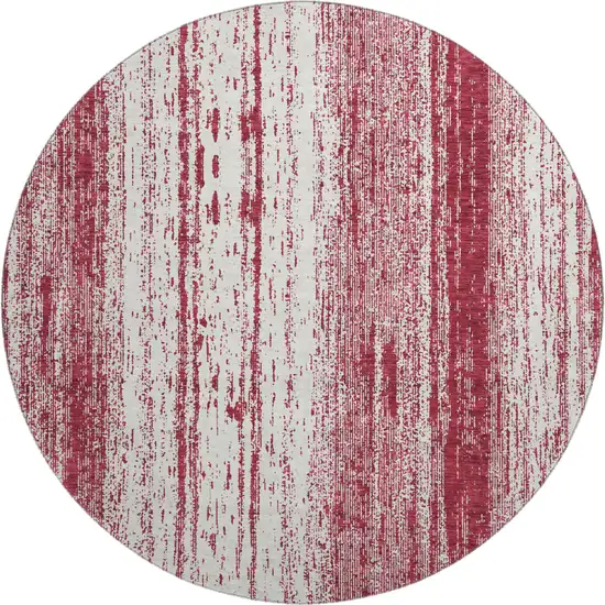 8' Merlot And Ivory Striped Washable Round Rug With UV Protection Photo 1
