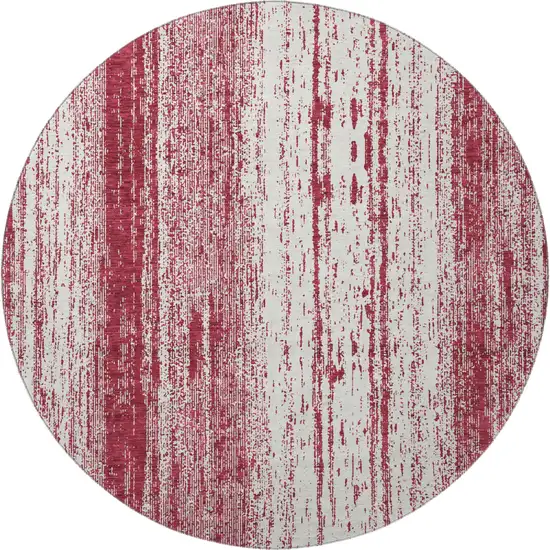 8' Merlot And Ivory Striped Washable Round Rug With UV Protection Photo 4