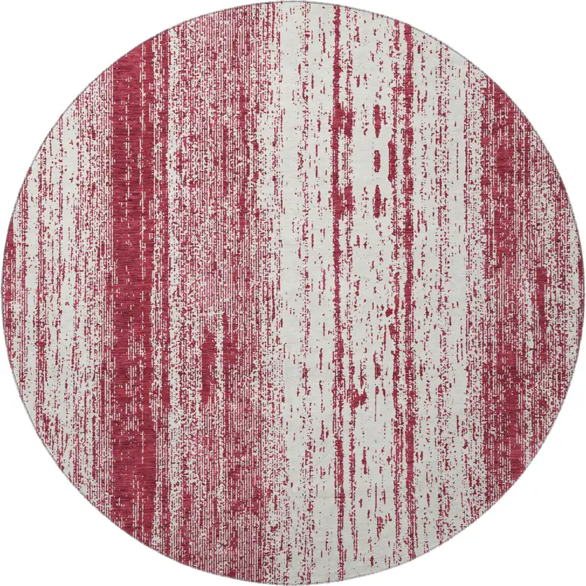 8' Merlot And Ivory Striped Washable Round Rug With UV Protection Photo 4