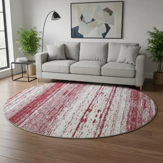 8' Merlot And Ivory Striped Washable Round Rug With UV Protection Photo 2