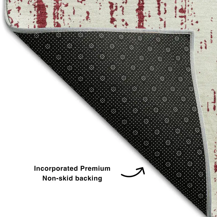 8' Merlot And Ivory Striped Washable Round Rug With UV Protection Photo 6