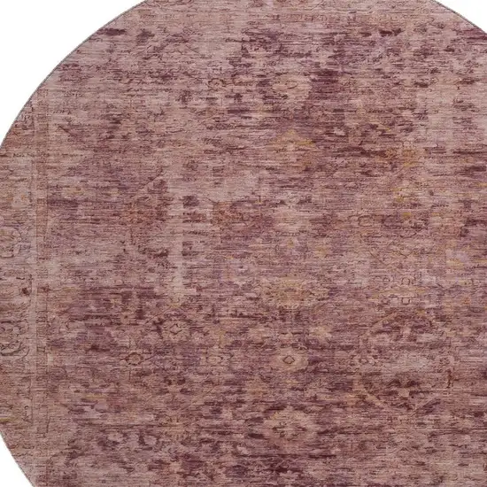 8' Merlot And Pink Oriental Washable Round Rug With UV Protection Photo 2