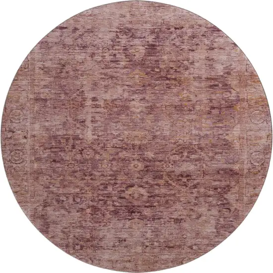 8' Merlot And Pink Oriental Washable Round Rug With UV Protection Photo 1