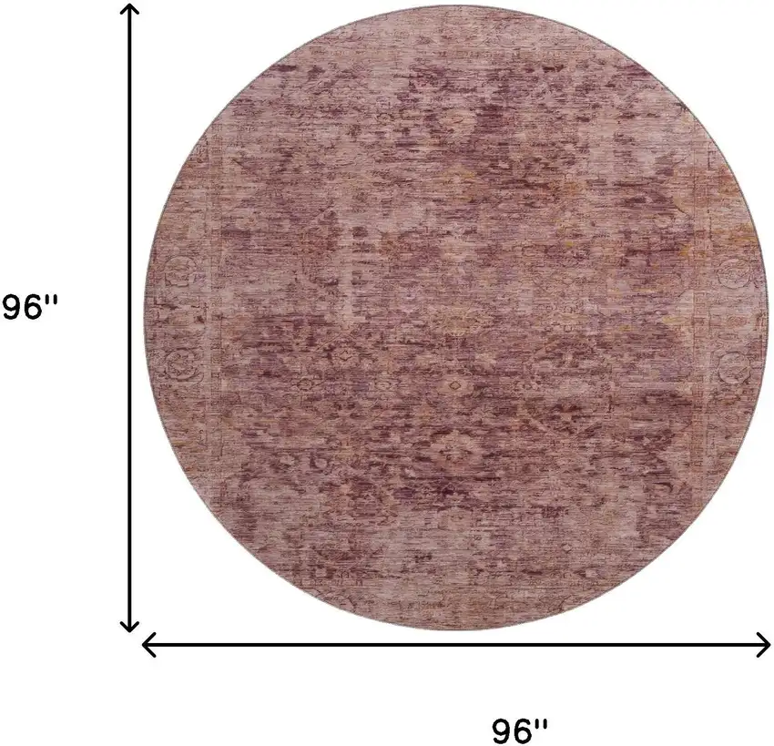 8' Merlot And Pink Oriental Washable Round Rug With UV Protection Photo 9