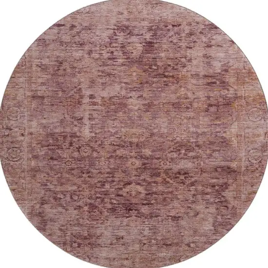 8' Merlot And Pink Oriental Washable Round Rug With UV Protection Photo 3