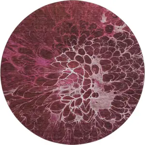 Photo of 8' Merlot And Silver Abstract Washable Round Rug With UV Protection
