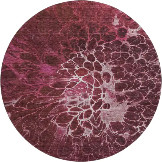 8' Merlot And Silver Abstract Washable Round Rug With UV Protection Photo 1