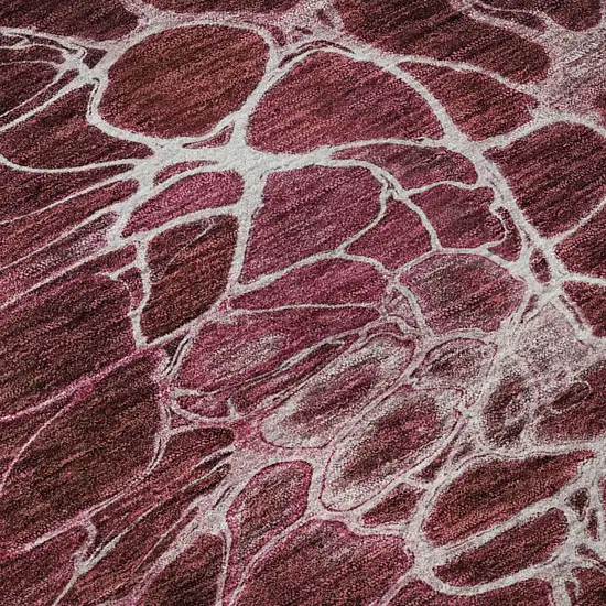 8' Merlot And Silver Abstract Washable Round Rug With UV Protection Photo 9