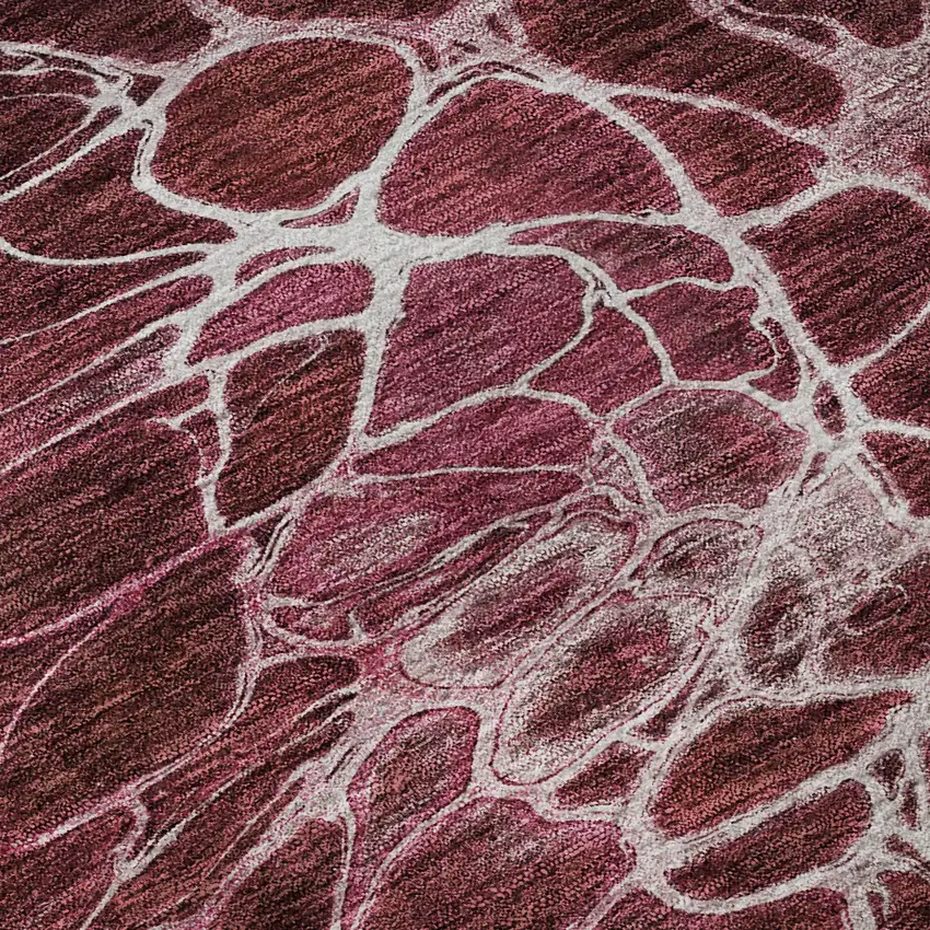 8' Merlot And Silver Abstract Washable Round Rug With UV Protection Photo 9