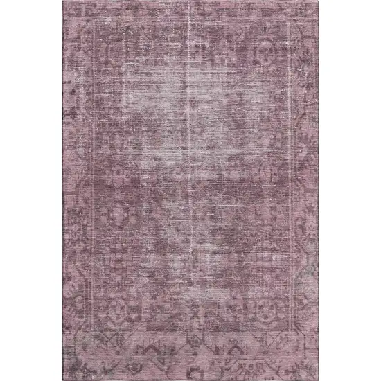 8' Merlot And Silver Oriental Washable Area Rug With UV Protection Photo 1
