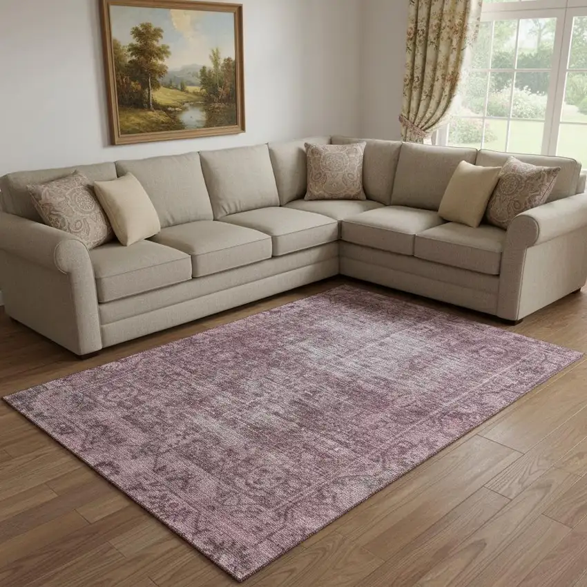 8' Merlot And Silver Oriental Washable Area Rug With UV Protection Photo 2