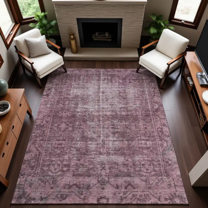 8' Merlot And Silver Oriental Washable Area Rug With UV Protection Photo 5
