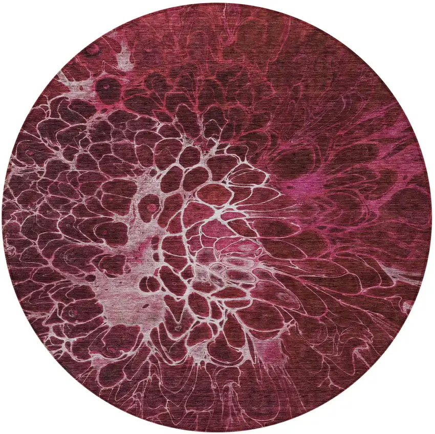 8' Merlot Blush And Gray Round Abstract Washable Indoor Outdoor Area Rug Photo 6