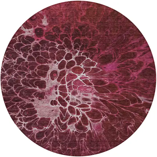 8' Merlot Blush And Gray Round Abstract Washable Indoor Outdoor Area Rug Photo 6