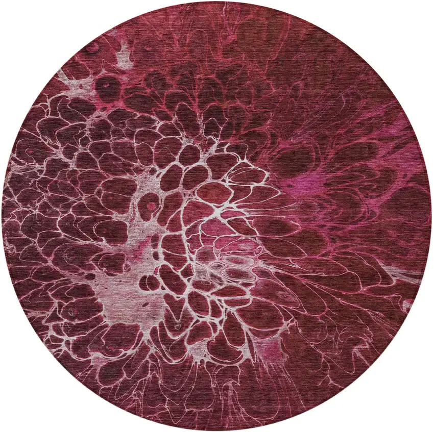 8' Merlot Blush And Gray Round Abstract Washable Indoor Outdoor Area Rug Photo 6