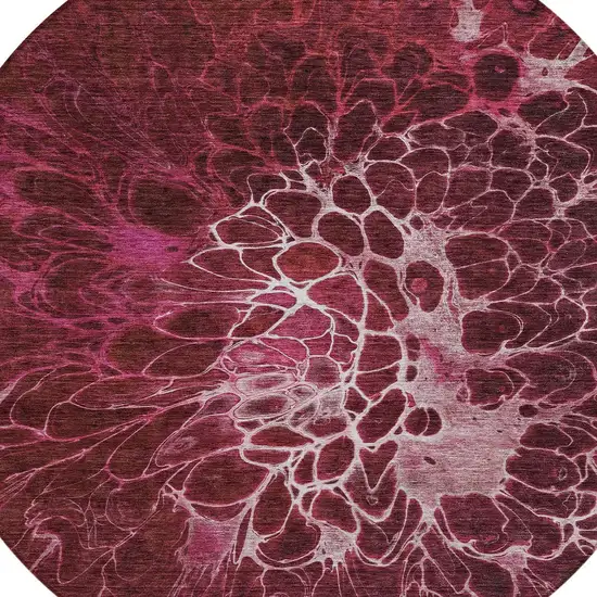 8' Merlot Blush And Gray Round Abstract Washable Indoor Outdoor Area Rug Photo 5